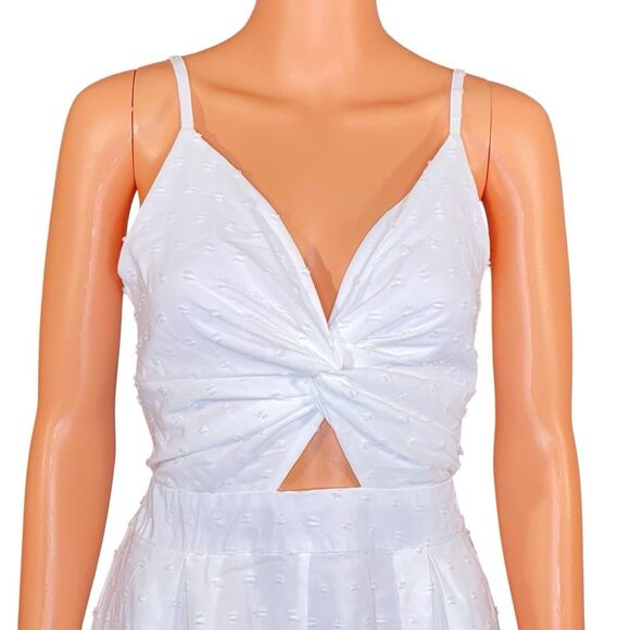 Casual Boho Swiss Dot Romper Front Cutout Tie Backless Cami Womens Size Small - Picture 3 of 5